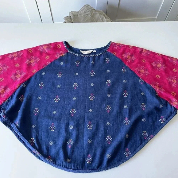 Tavisha Women’s Boho Top Medium Crop Blue/Fuschia Beaded Festival Hippie Casual - Picture 4 of 12